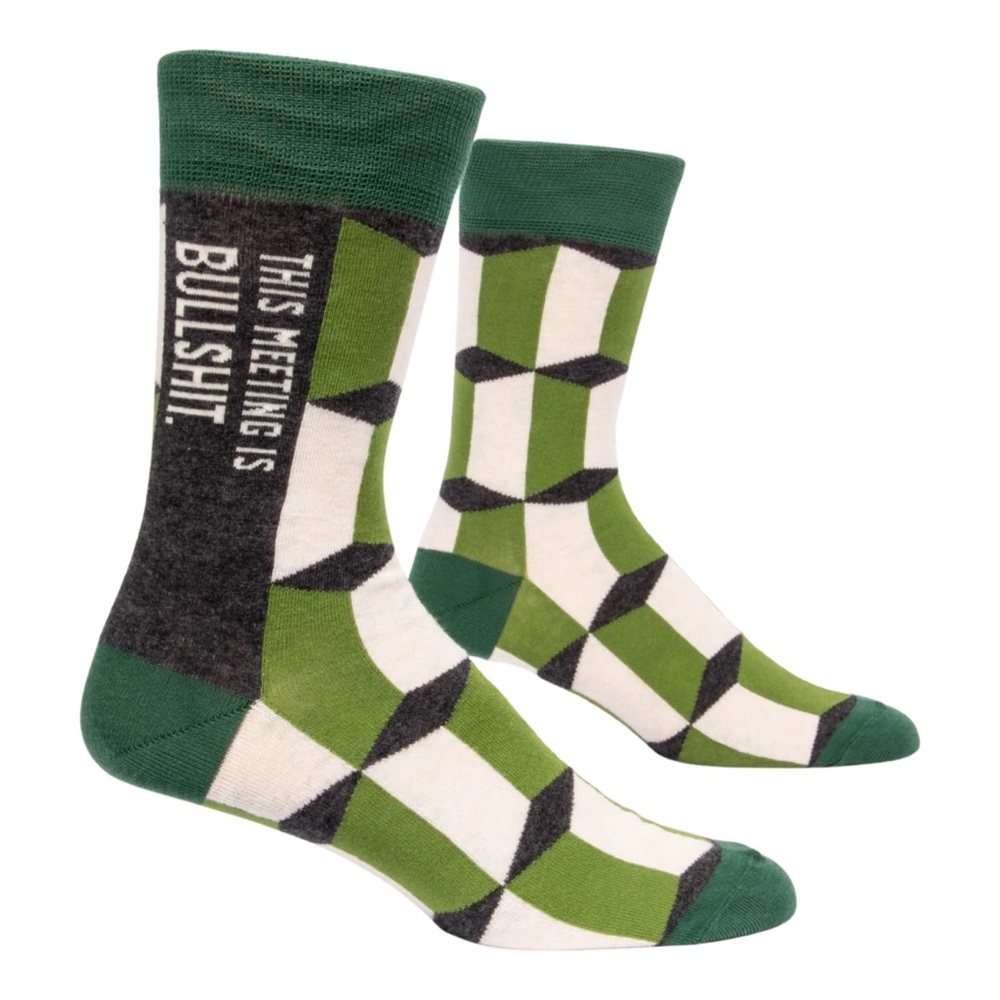 NWT Blue Q Men’s Crew Socks This Meeting Is Bullshit - Green, Cream
